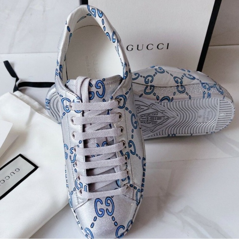 GUCCI ACE LOW GG MONOGRAM SNEAKERS IN MIRO RUBBER WAX SIZE MENS US 5